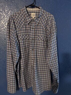 Men's Blue and Gray Plaid Button-Down Western Shirt